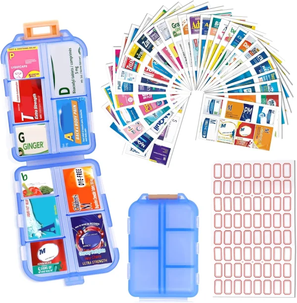 DIY Travel Pill Organizer with 260 Labels - 10 Compartments